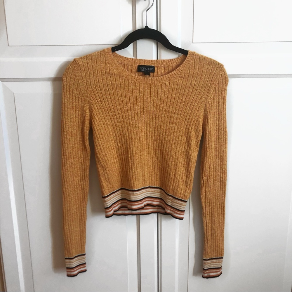 TOPSHOP Yellow Orange Fitted Ribbed Long Sleeve